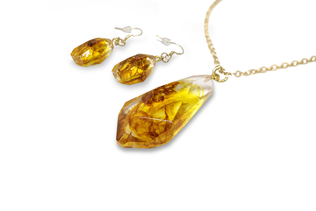 Parure Gemma Gold Ambra collana e orecchini artigianali colore arancio